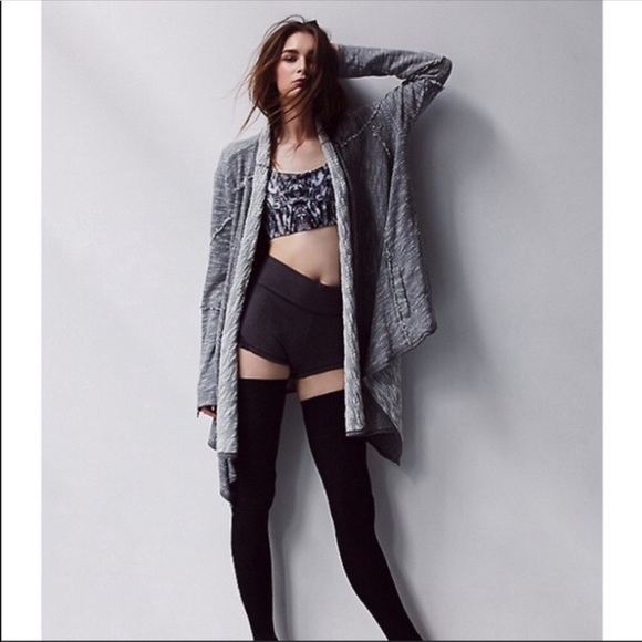 Free People In the Loop Waterfall Front, French Terry Grey Jacket w Zipper Cuffs - Picture 1 of 15